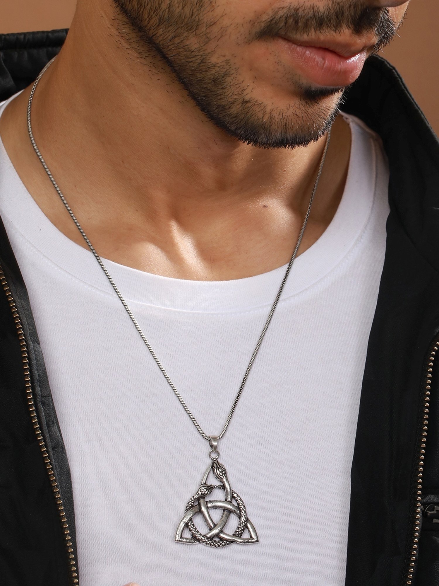 Bold by Priyaasi Snake Triad Black Casual Pendant With Chain for Men