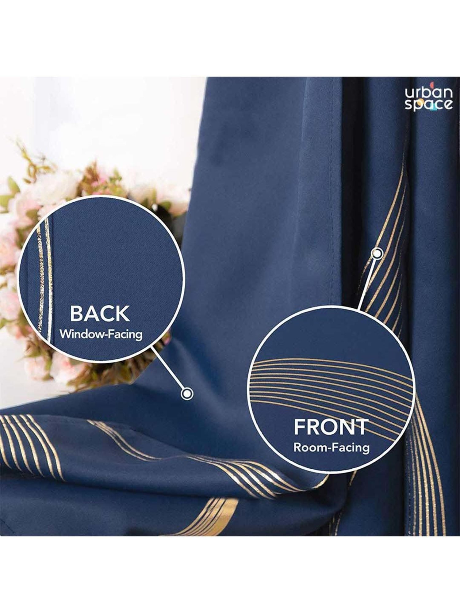 Swayam Cream & Blue Printed Faux Silk Door Curtains - Set of 2