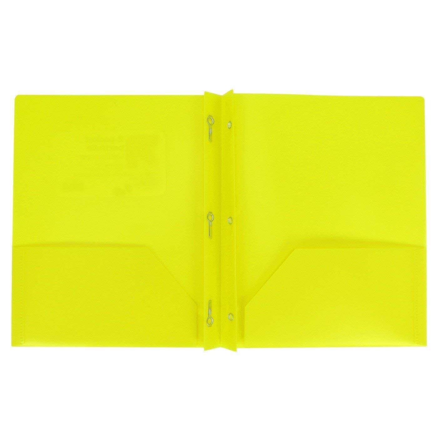 2 Pocket Plastic folders with 3 Prong Fasteners (Pack of 3) (Greenish Yellow)