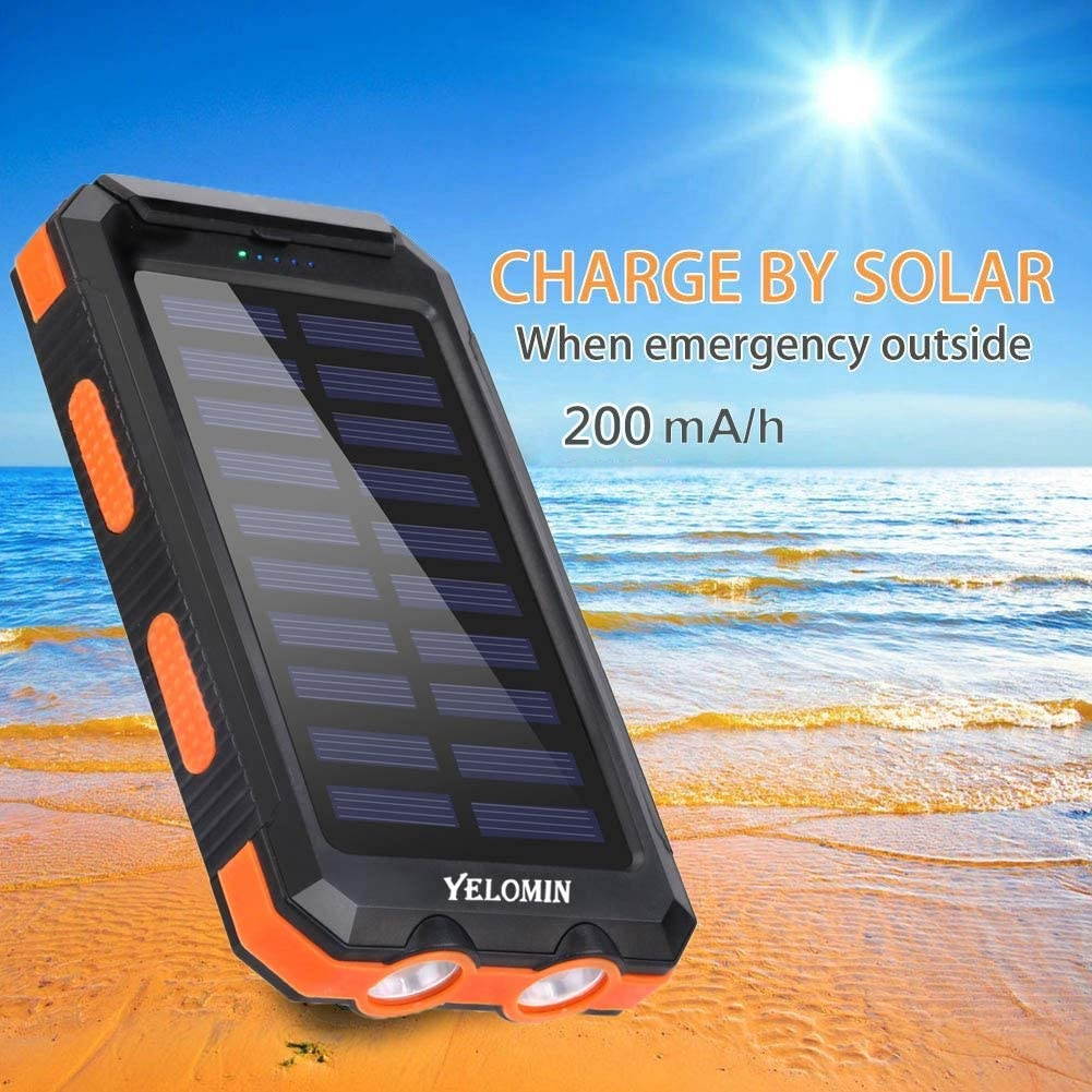 Solar ChargerYelomin 20000mAh Portable Outdoor Mobile Power BankCamping External Backup Battery Pack Dual USB 5V 1A/2A Outputs & Flashlight for All Cell PhonesTablets and Electronic Devices
