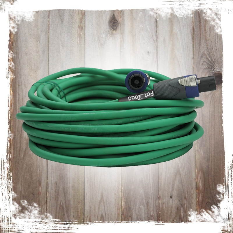 Speakon to Speakon Cables (2 Pack) by FAT TOAD | 50ft Professional Pro Audio Green Speaker PA Cord with Twist Lock Connector | 12 AWG Wire for Impeccable Studio Recording & DJ Stage Performance Gear