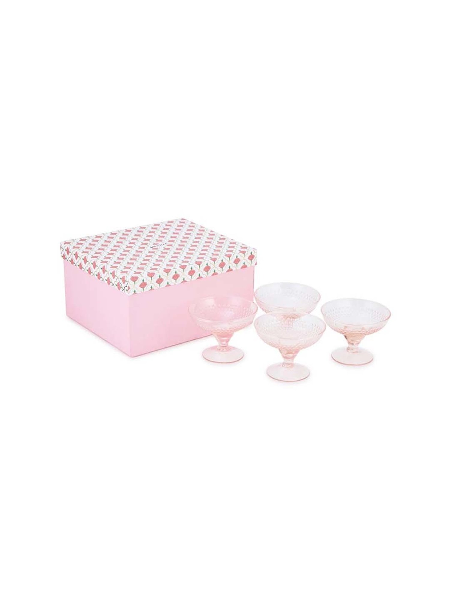Fabindia Home Taraash Pink Glass Dessert Bowls (0.12 L) - Set of 4