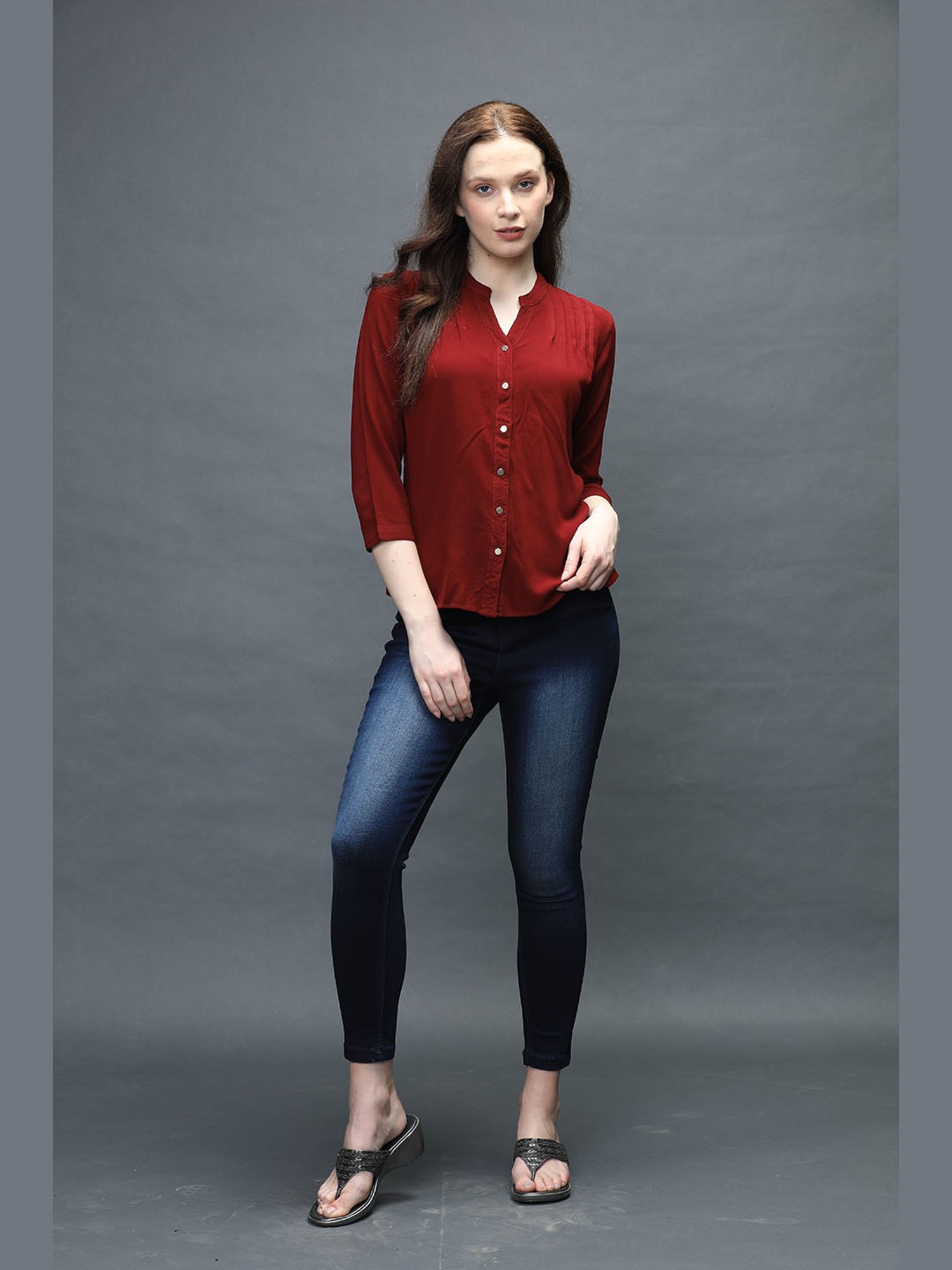 Identiti Maroon Viscose Regular Fit Shirt