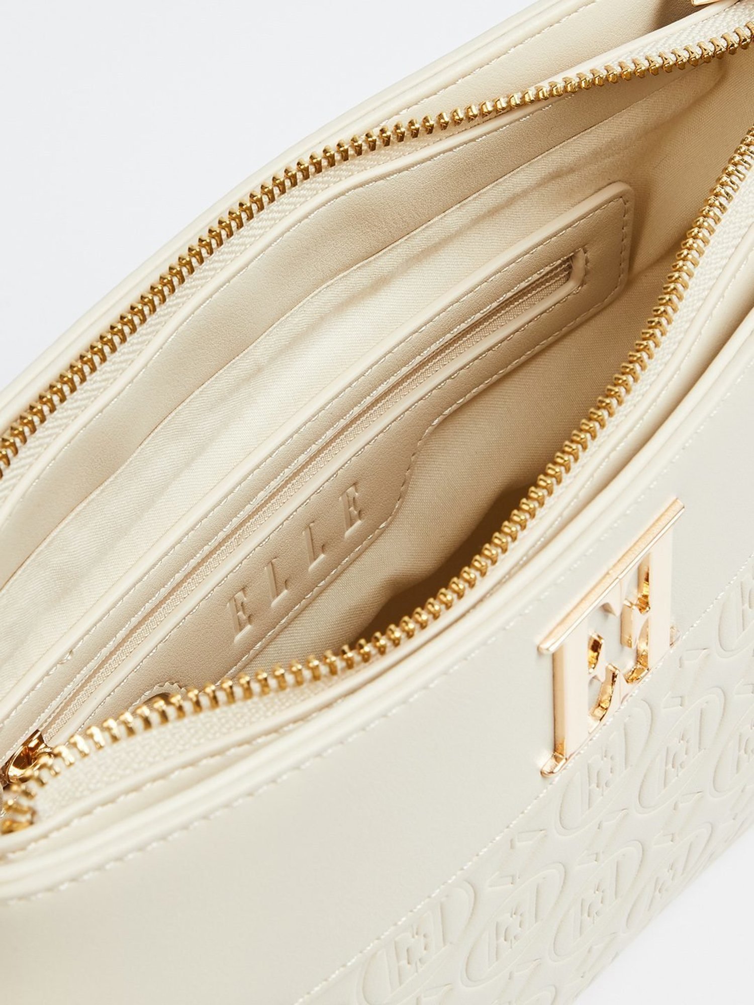 Elle Beige Textured Shoulder Bag