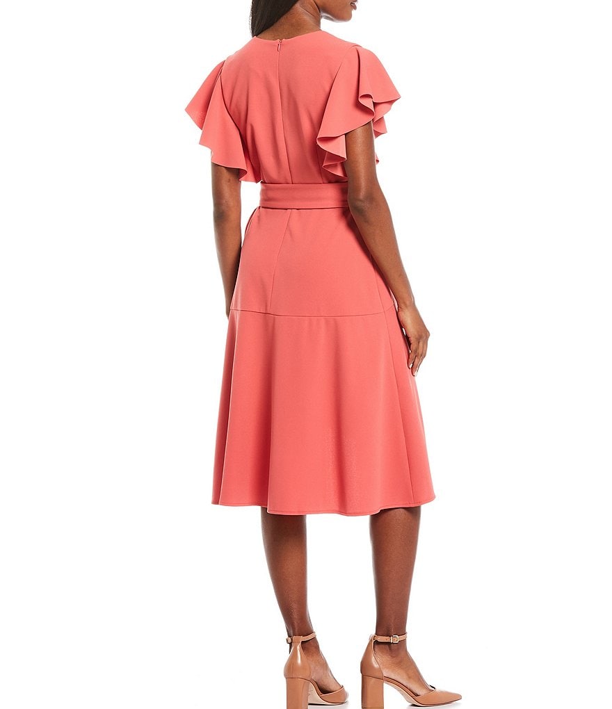 Donna Morgan Knitted Crepe Asymmetrical Ruffle Dress
