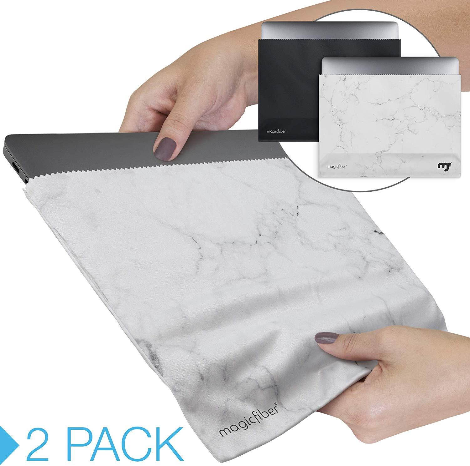 MagicFiber Microfiber 13-13.3 Inch MacBook Pro, Air Sleeve Case (2 Pack) Light Protection and Screen Cleaning for Slim 13-Inch Laptop - Ultra Soft Premium Microfiber in Black, White Marble