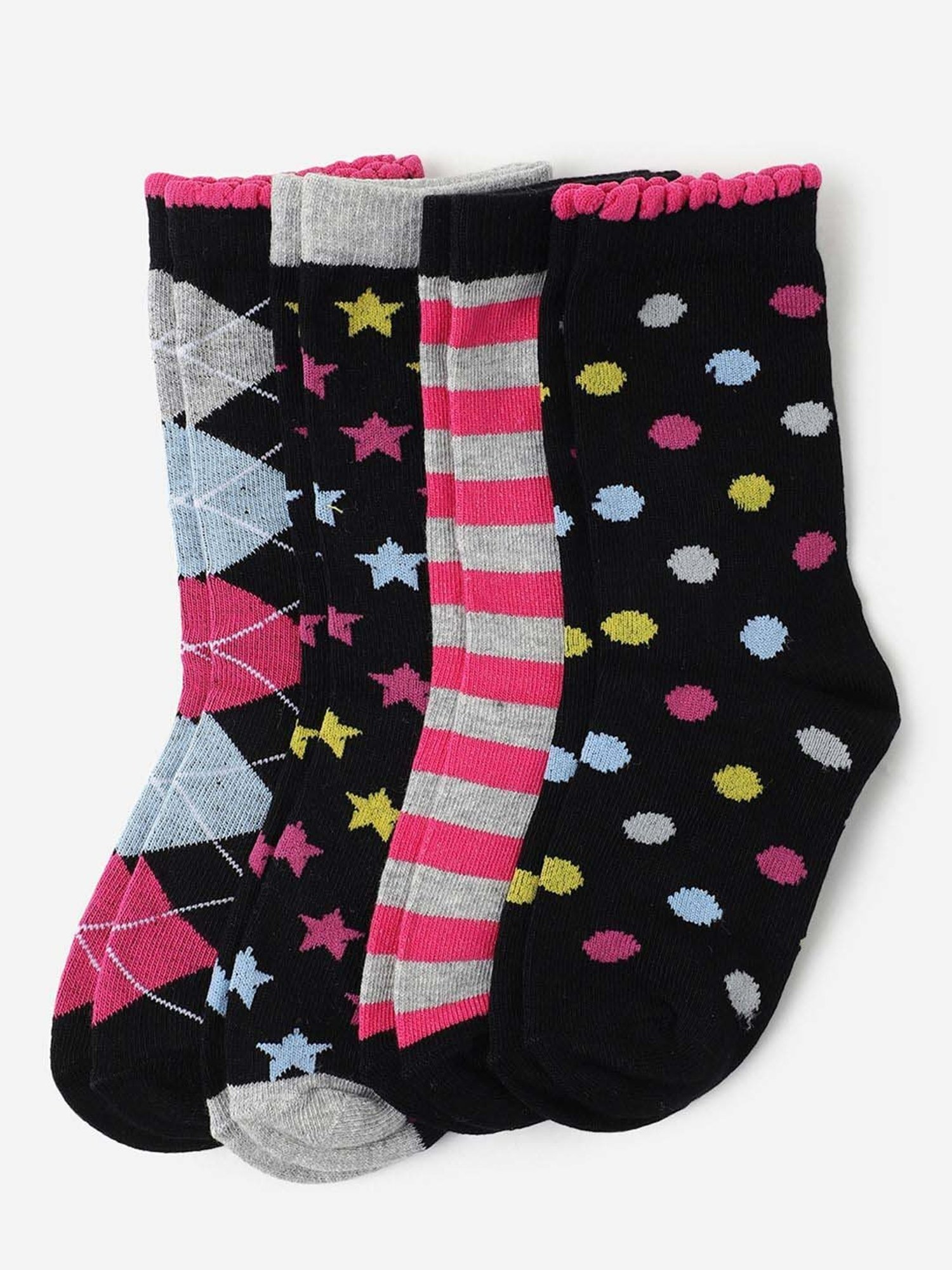Skechers Crew Multicolor Printed Socks for Girls - Pack of 3