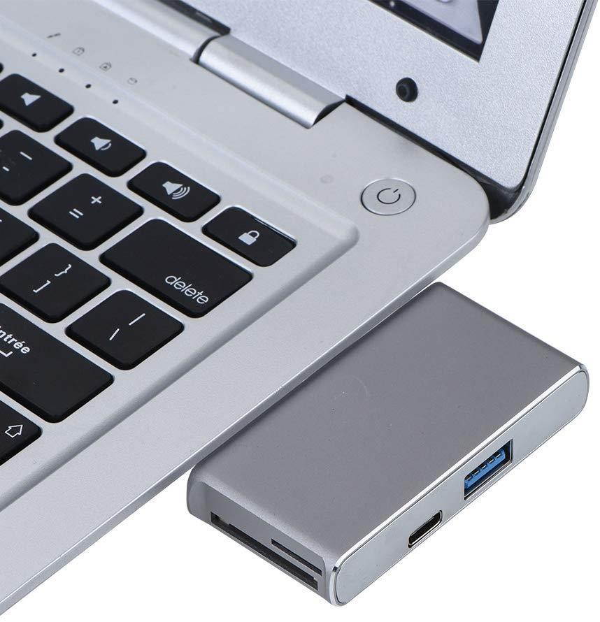 Zerone Multiport USB C Adapter, Dual Type-C HUB to HDMI 4K HUB + Card Reader + Thunderbolt 3 Interface Grey