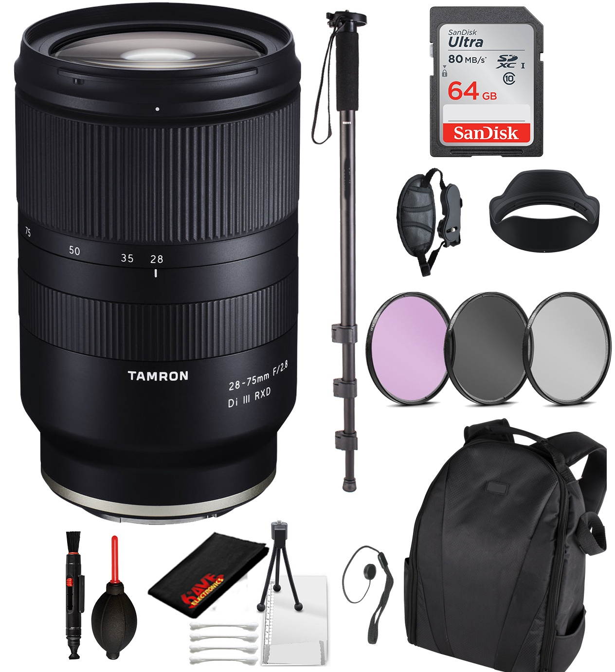 Tamron 28-75mm f/2.8 Di III RXD Lens for Sony E (A036) Essential Bundle Kit  - International Model No Warranty