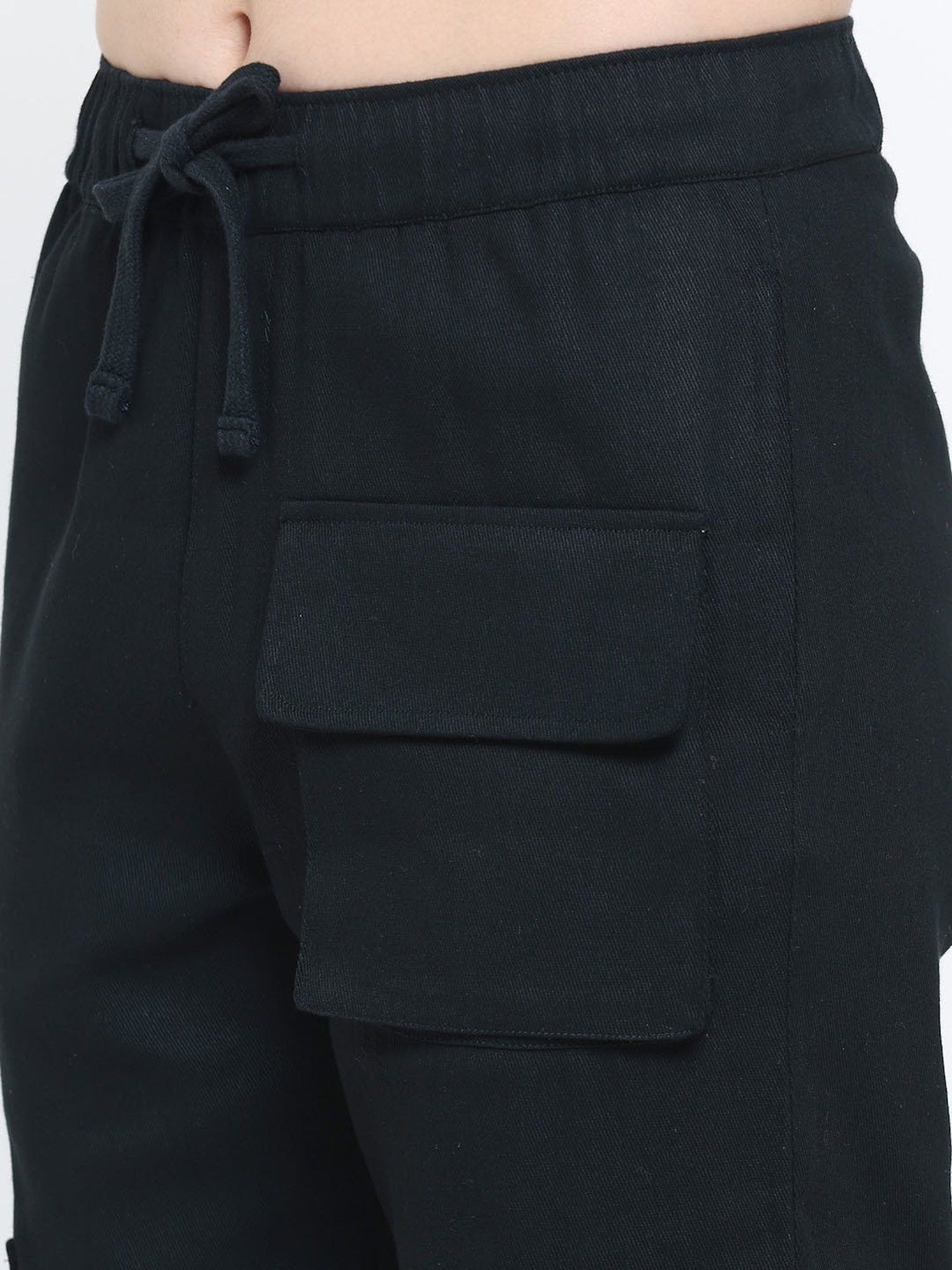 EVERDION Black Cotton Regular Fit Mid Rise Cargo Pants