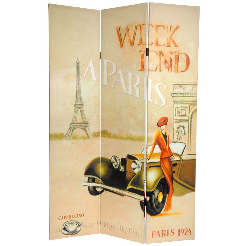 6' Tall Double Sided Vintage Weekend Canvas Room Divider Paris - Oriental Furniture