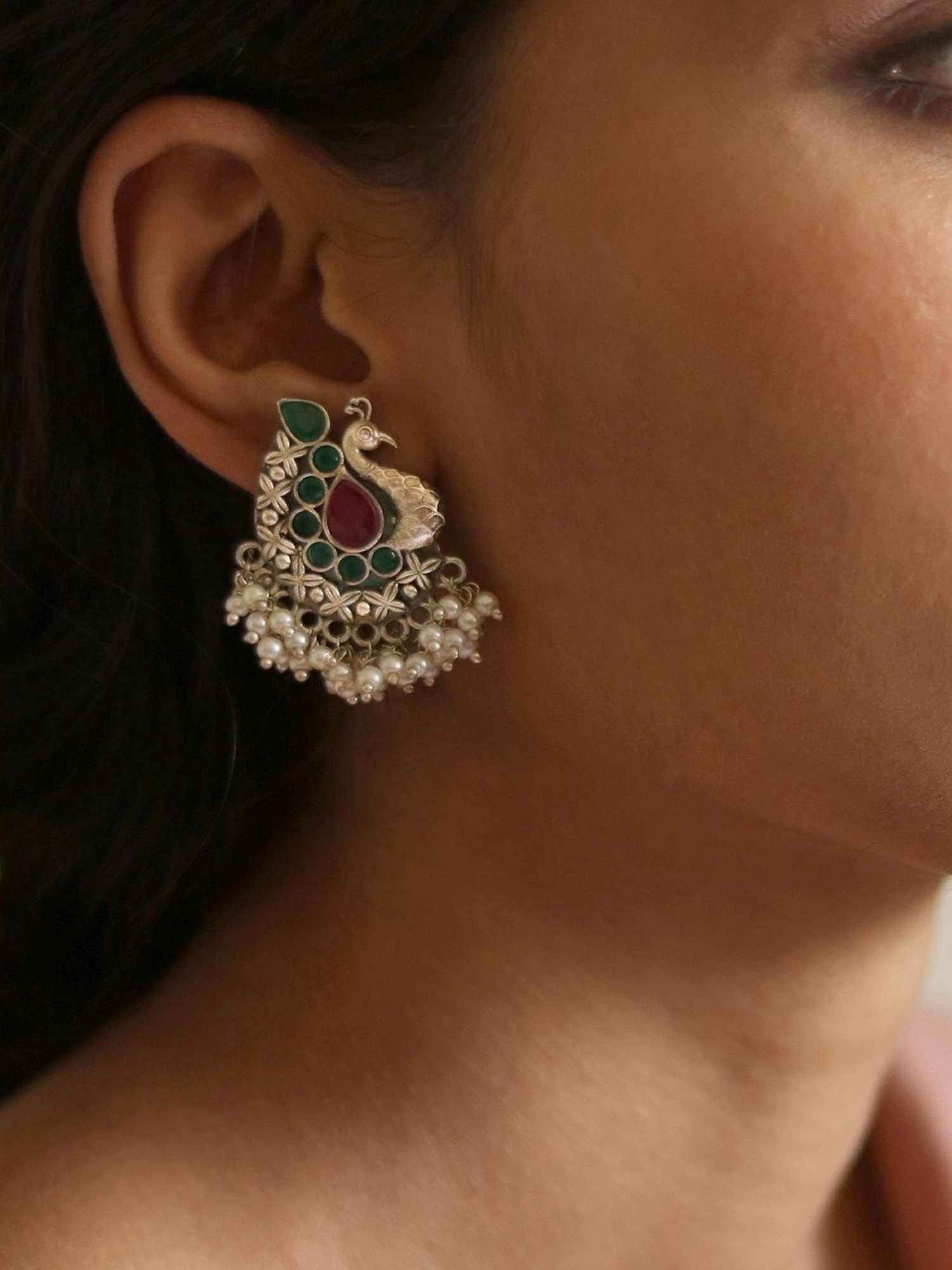 Teejh Ethnic Nirali Multicolored Silver Oxidized Stud Earrings