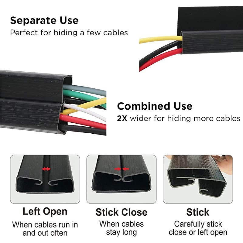 Channel Cable Raceway 708quot Computer Desk Cable Organizer CCR04 Desk Cable Management System with Mounting Tape Wood Grain 6 Count Cord Covers for Office Home Kitchen 118quot Each Black