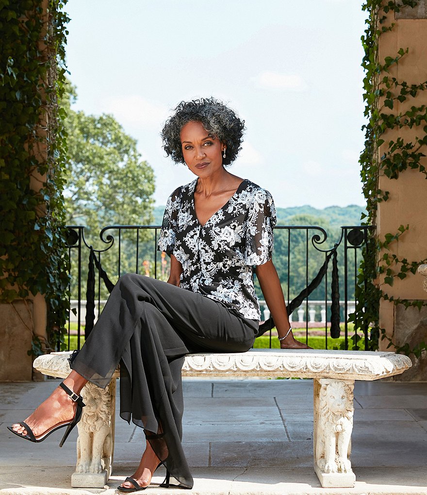 Alex Evenings Stretch Velvet Long Sleeve Ruched Beaded Accent Collar Boat Neck Blouse