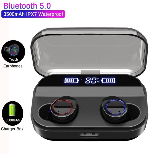5pcs TWS Bluetooth 5.0 Wireless Earbuds With 4000Amh Charging Case IPX7 Waterproof TWS Stereo Headphones in-Ear Built-in Mic Headset Premium Sound with Deep Bass for Sport - Black