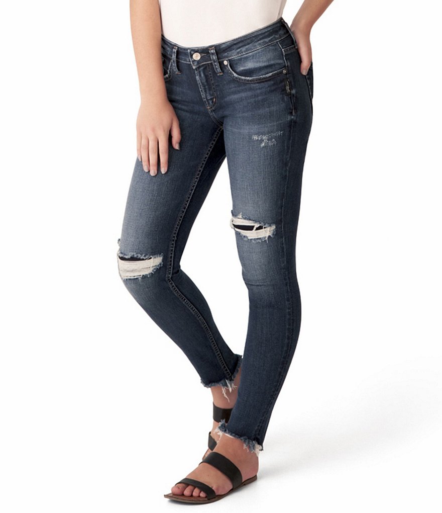 Silver Jeans Co. Suki 27#double; Inseam Destructed Mid Rise Skinny Jeans