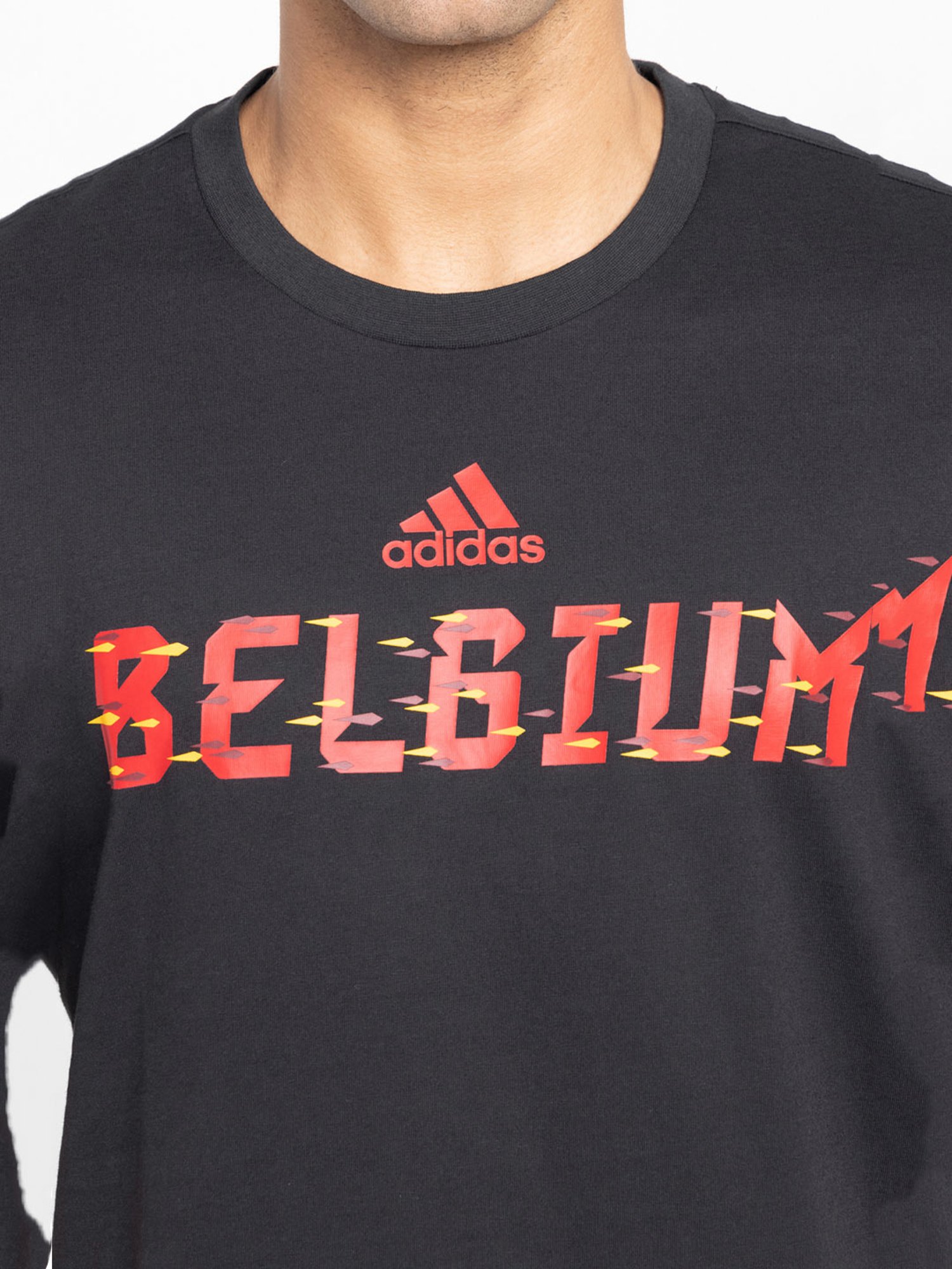 adidas Black Regular Fit Cotton BELGIUM T-Shirt