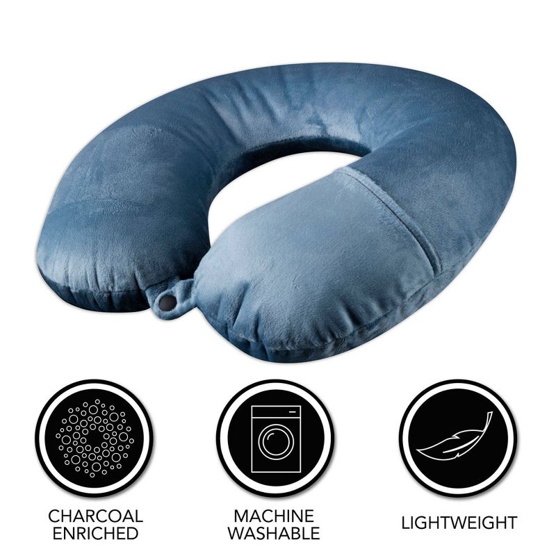 Brookstone Charcoal-Infused Memory Foam Travel Neck Pillow - Blue