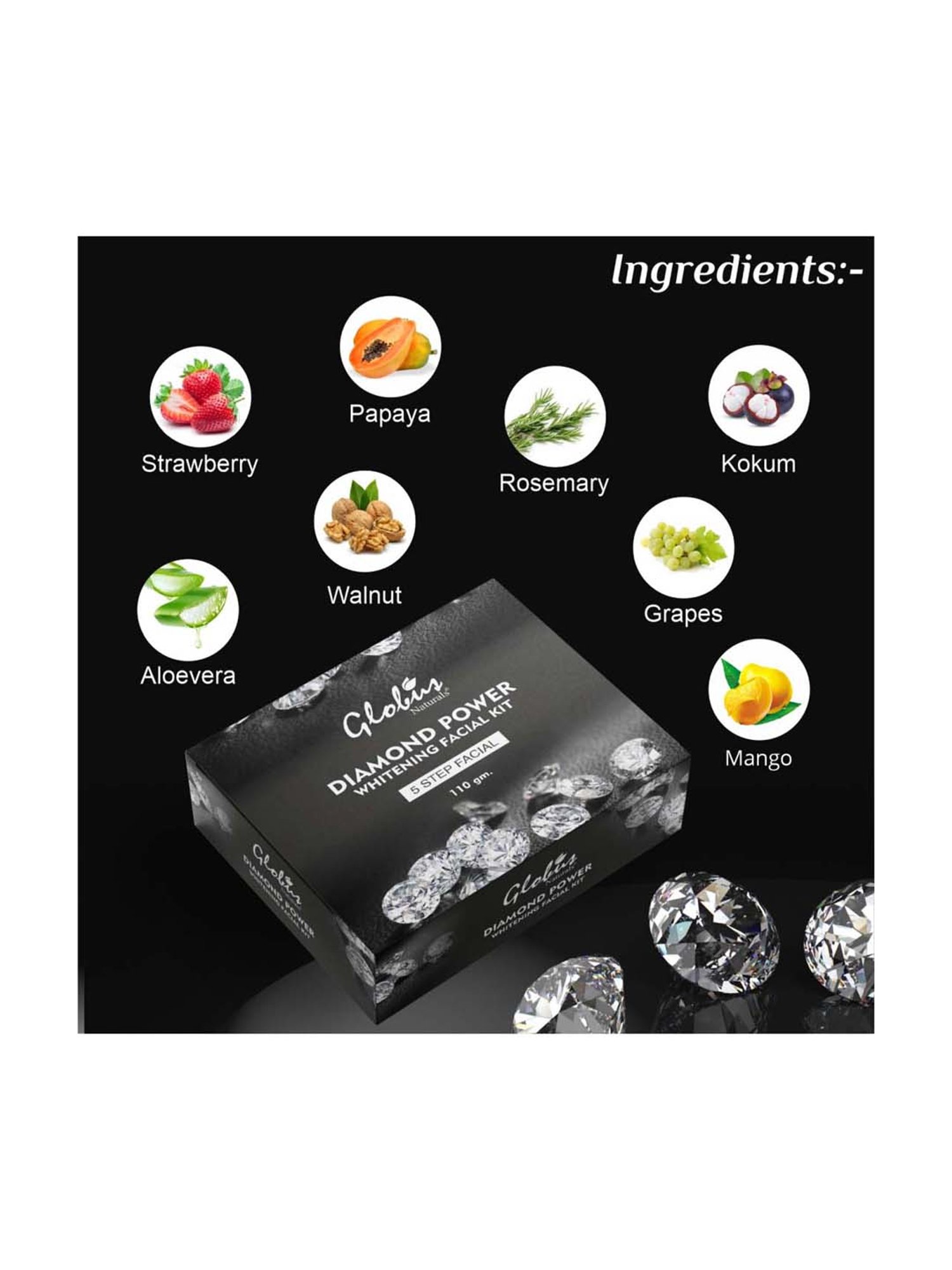 Globus Naturals Lightening Diamond Facial Kit for Skin Tightening - 110 gm