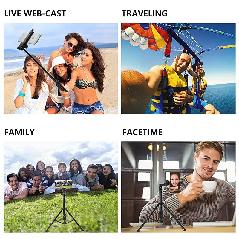 Stick Tripod,54" Extendable Tripod Stand with Cell Phone Mount Holder & Rechargeable Wireless Remote,Lightweight, Compatible with iPhone & Android Phone,Camera,Gopro