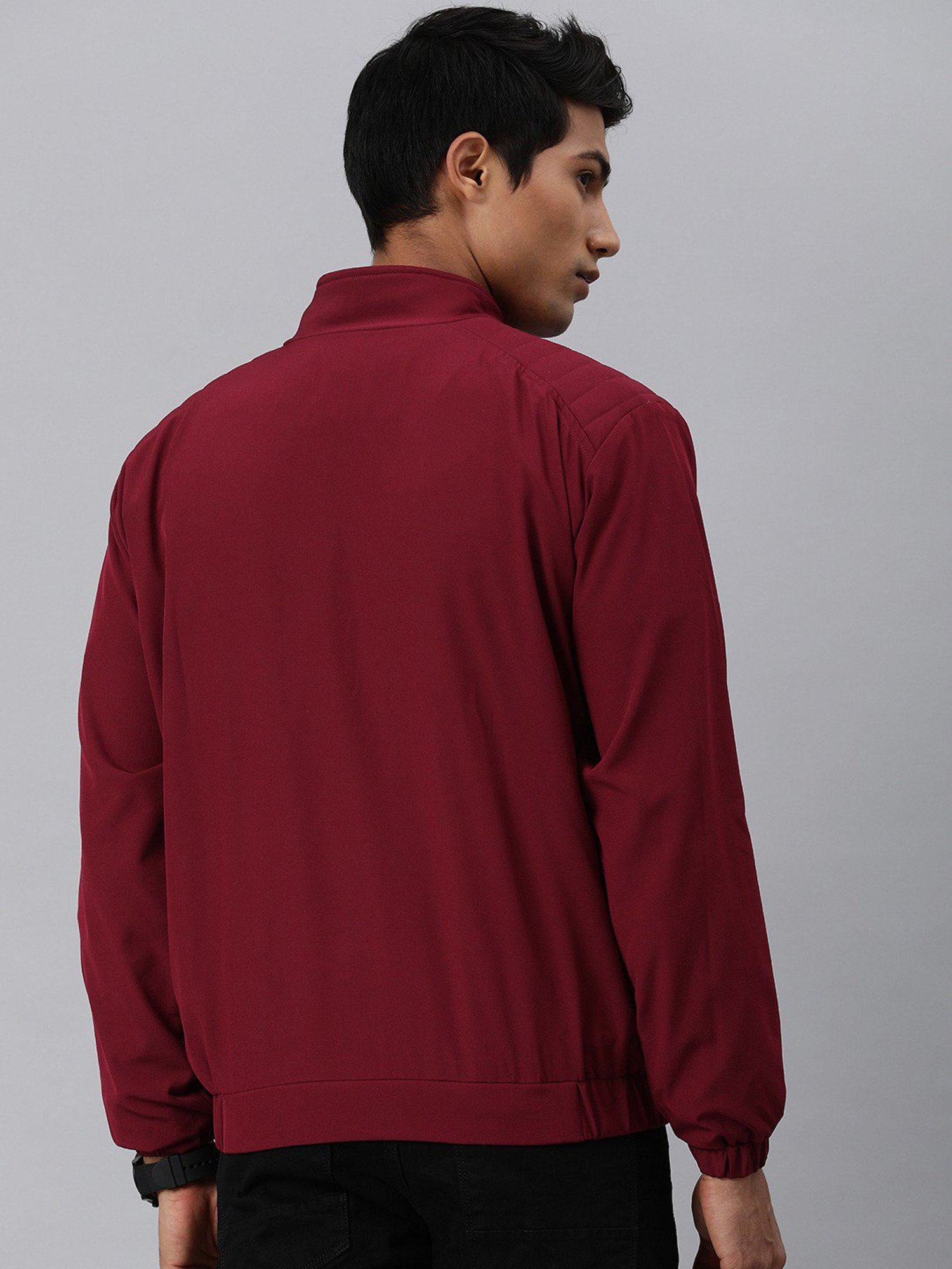 VOXATI Maroon Full Sleeves Mandarin Collar Jacket