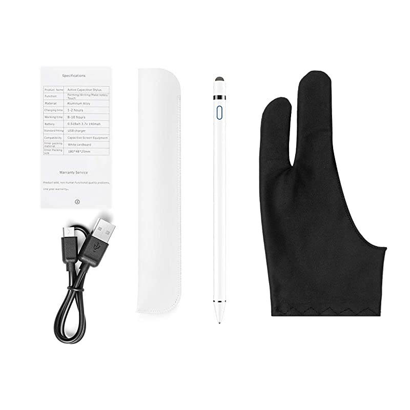 Stylus Pen for Touch Screens  Rechargeable 15 mm Fine Point Active Stylus Pen Smart Digital Pencil Compatible with iPad and Most Tablets High Precise Pencil with Glove