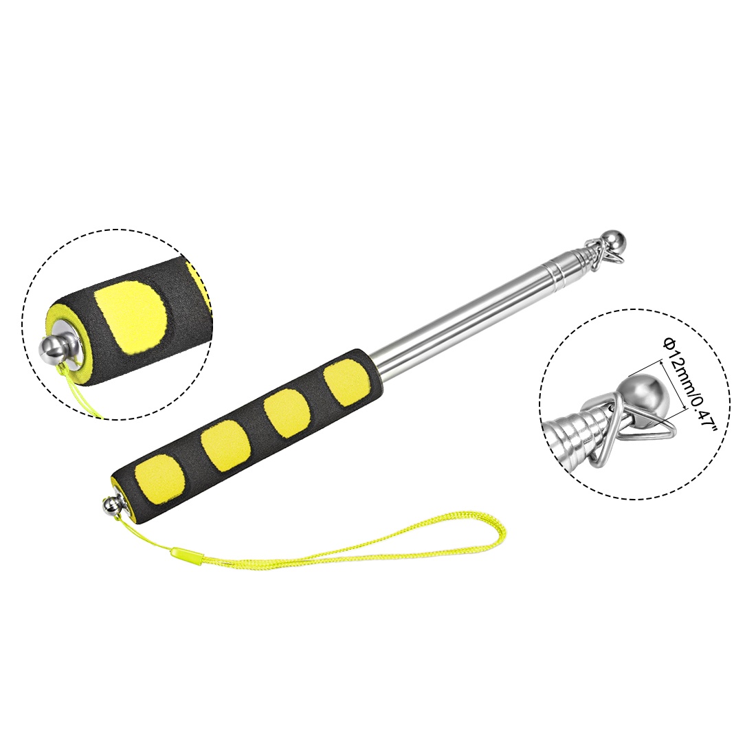 3.28ft/1m Telescopic Handheld Flagpoles Stainless Steel Telescopic Guide Flag Pole Sponge Handle Teaching Pointer for Tour Guides and Teachers Yellow