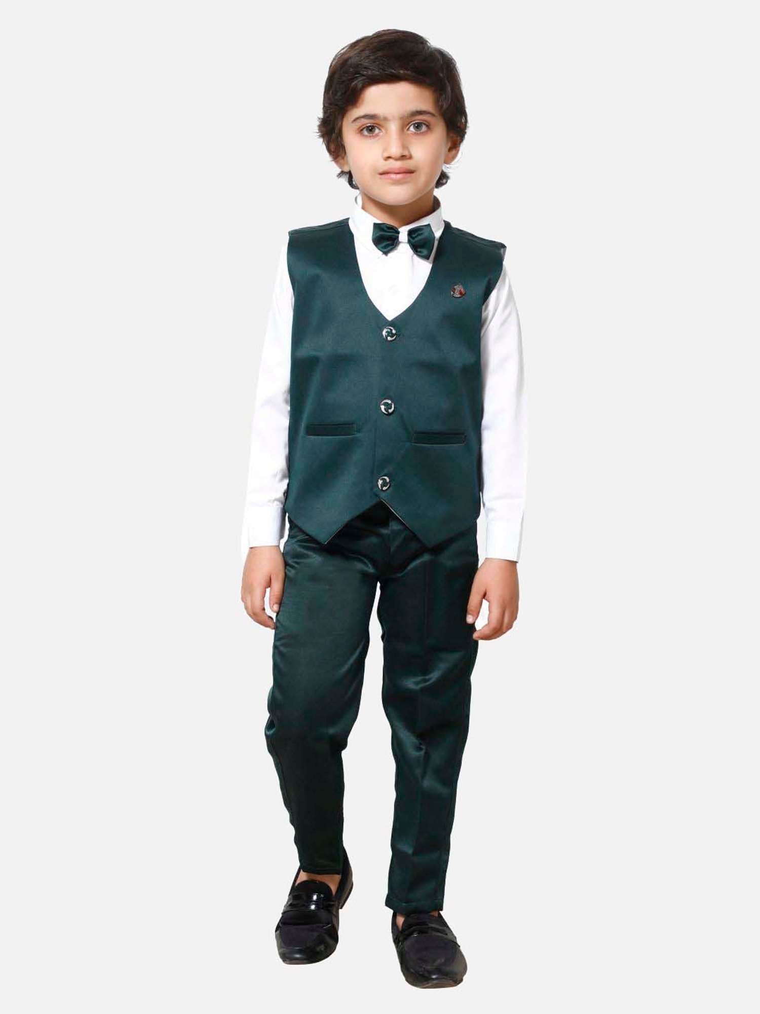 Fourfolds Boys Darkgreen Solid Full Sleeves Clothing Set