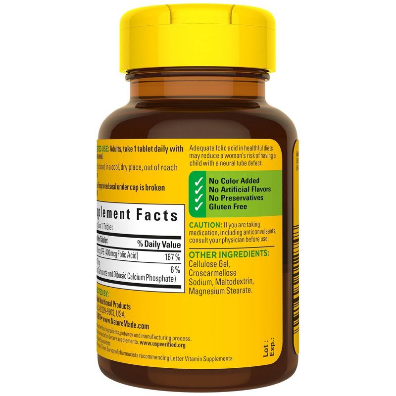 Nature Made Folic Acid 400 mcg (665 mcg DFE) Tablets - 250ct