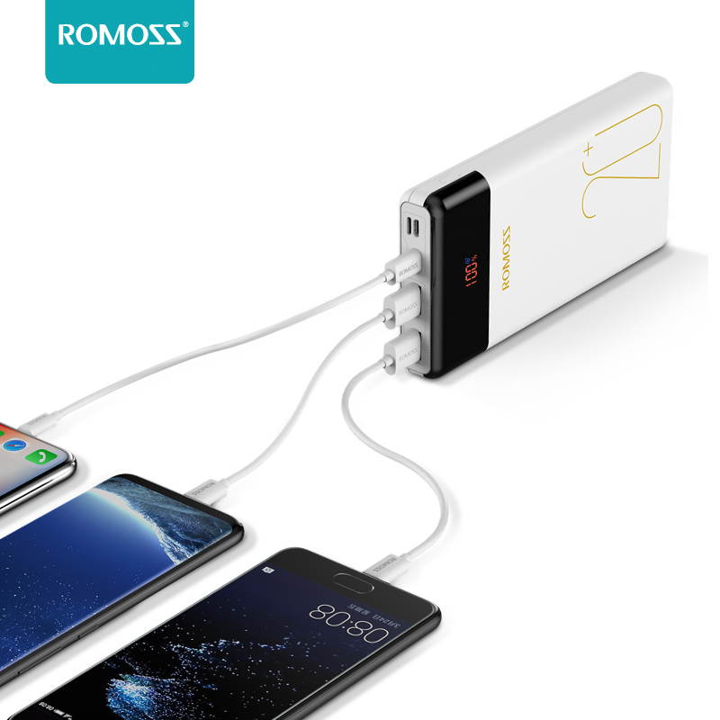 ROMOSS 20000mAh Power Bank with LED Display, USB C Portable Charger with 2 Outputs & 3 Inputs External Battery Pack Cell Phone Charger Battery Compatible with iPhone 11, Xs Max, iPad Pro, Samsung S20