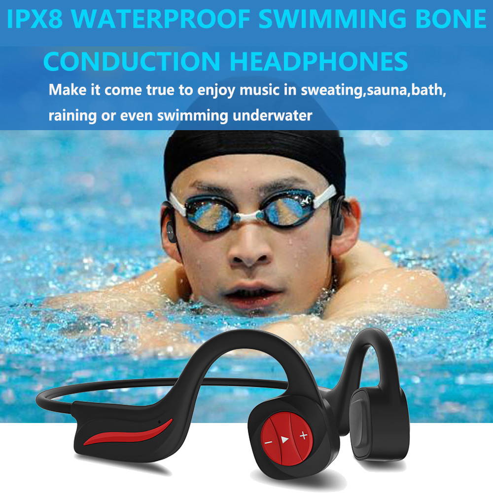 Waterproof Bone Conduction Headphones for Swimming,IPX8 Open-Ear 16GB MP3 Player Wireless Bluetooth Sports Swimming Headphones with Noise Cancelling MIC for Cycling,Hiking,Diving,Swimming,Running,Gym