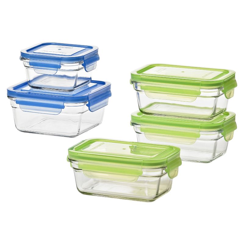 Glasslock Reusable Food Storage Container Set with Locking Lids for Leftovers and Meal Prepping, Oven & Freezer Safe, 10 Piece Set