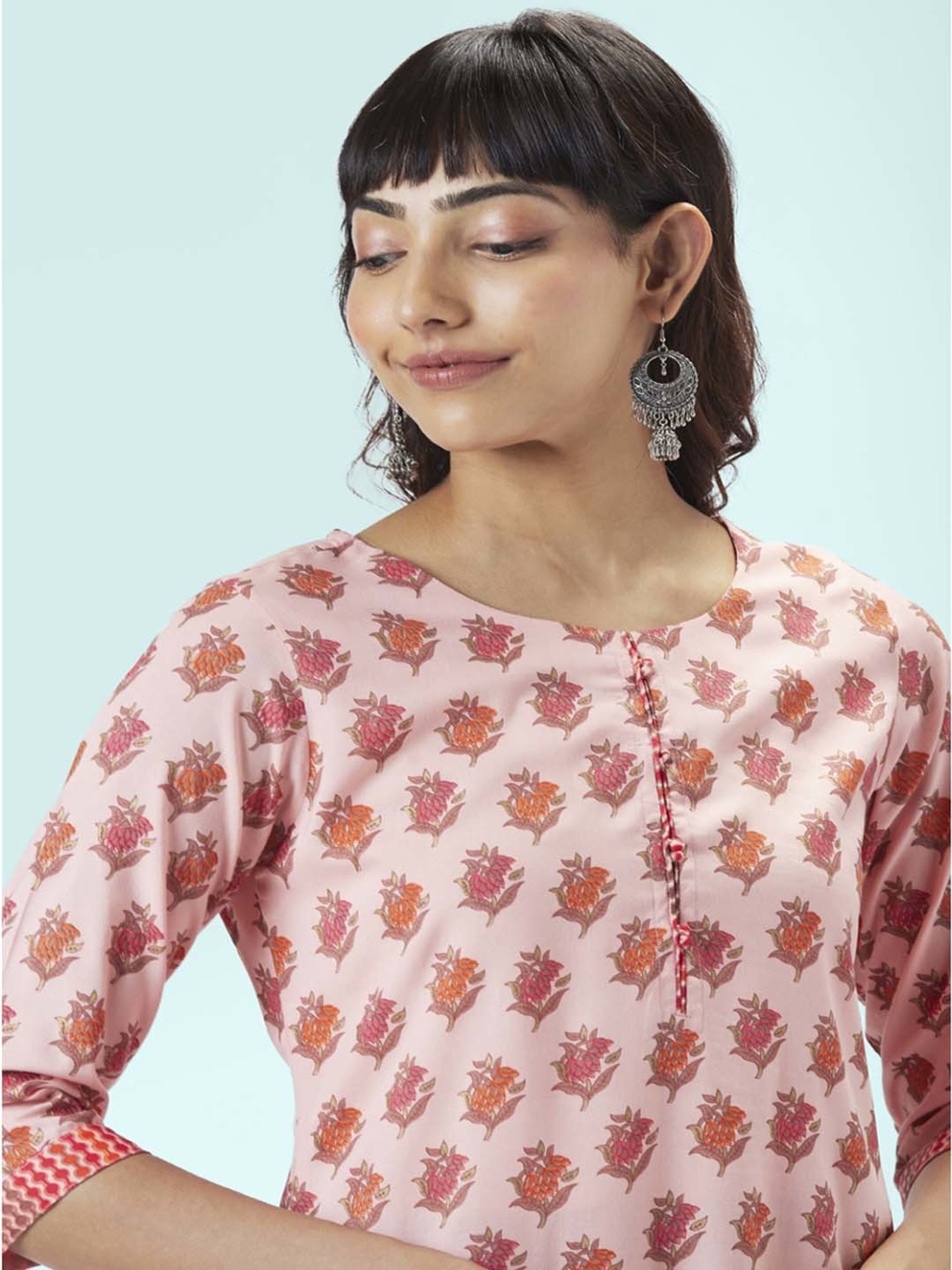 Rangmanch by Pantaloons White & Pink Floral Print Kurta Palazzo Set