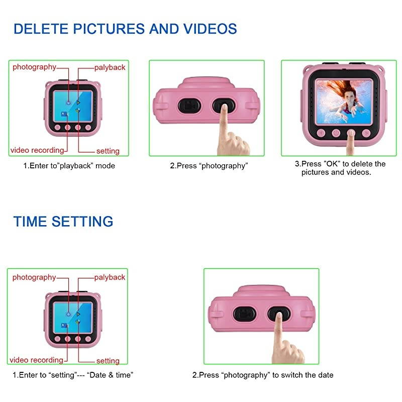 Kids Waterproof Camera with Video Recorder Includes 8GB Memory Card Pink