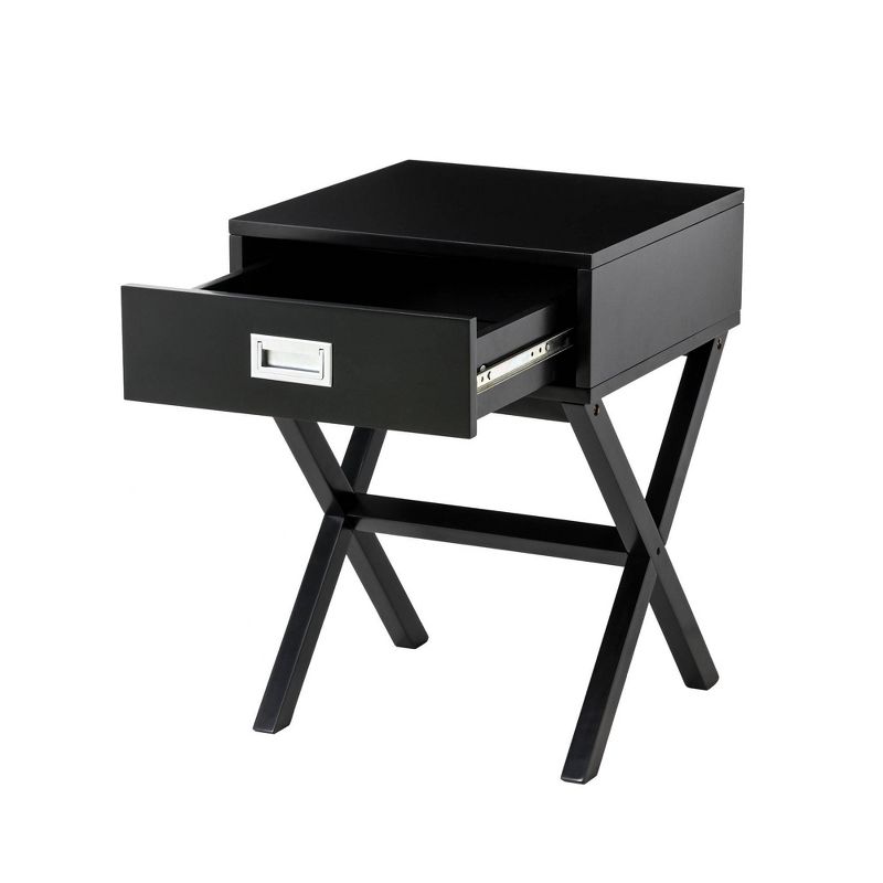 Wooden X-Leg End Table with 1 Drawer Black - Glitzhome