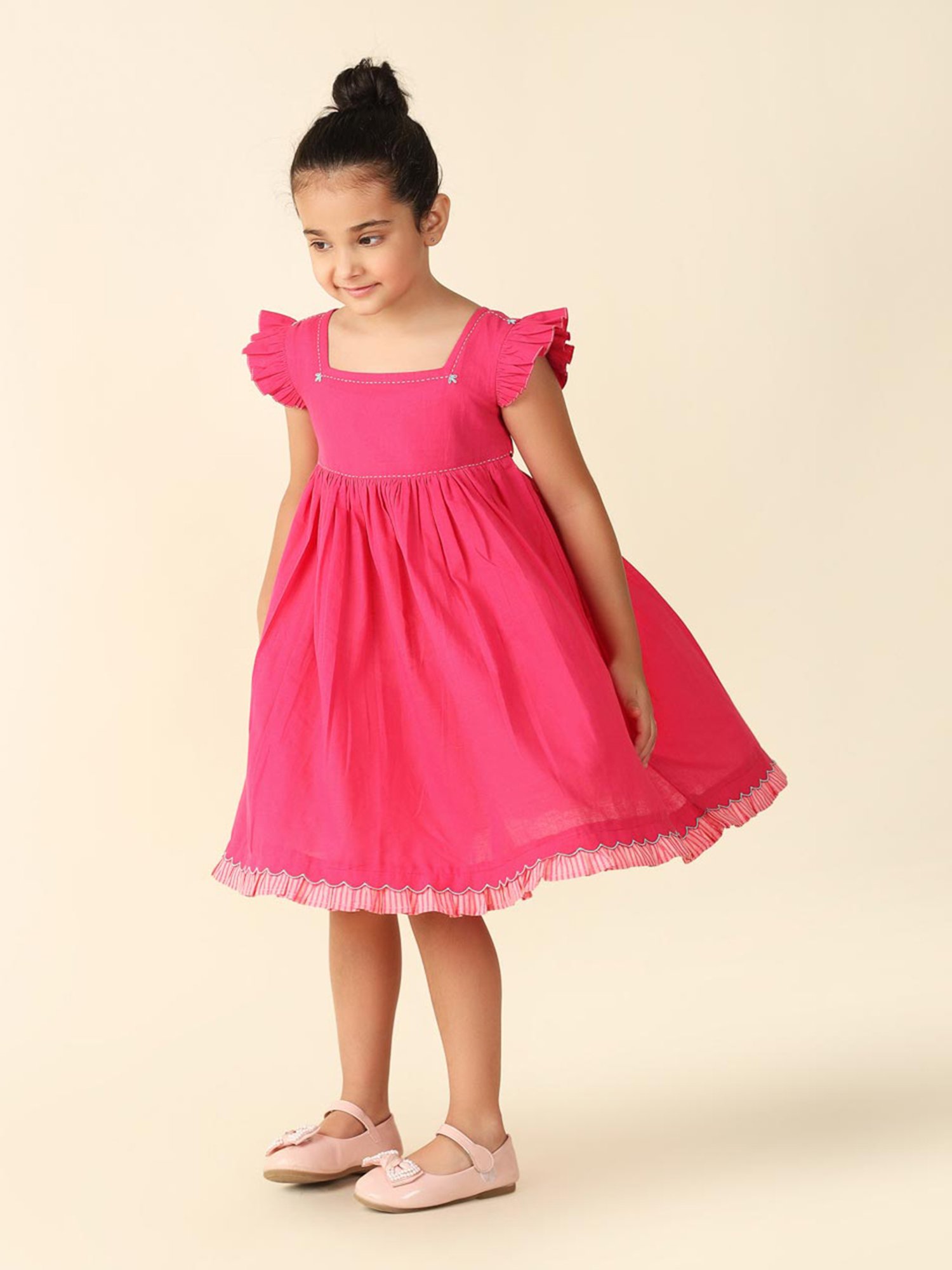Fabindia Kids Fuchsia Solid Dress