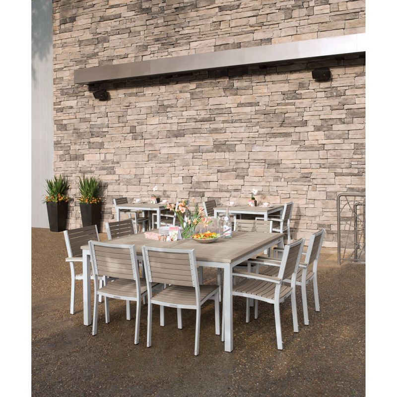 Travira Set of 2 Patio Dining Chairs - Powder Coated Aluminum Frame - Vintage Tekwood Seat - Oxford Garden