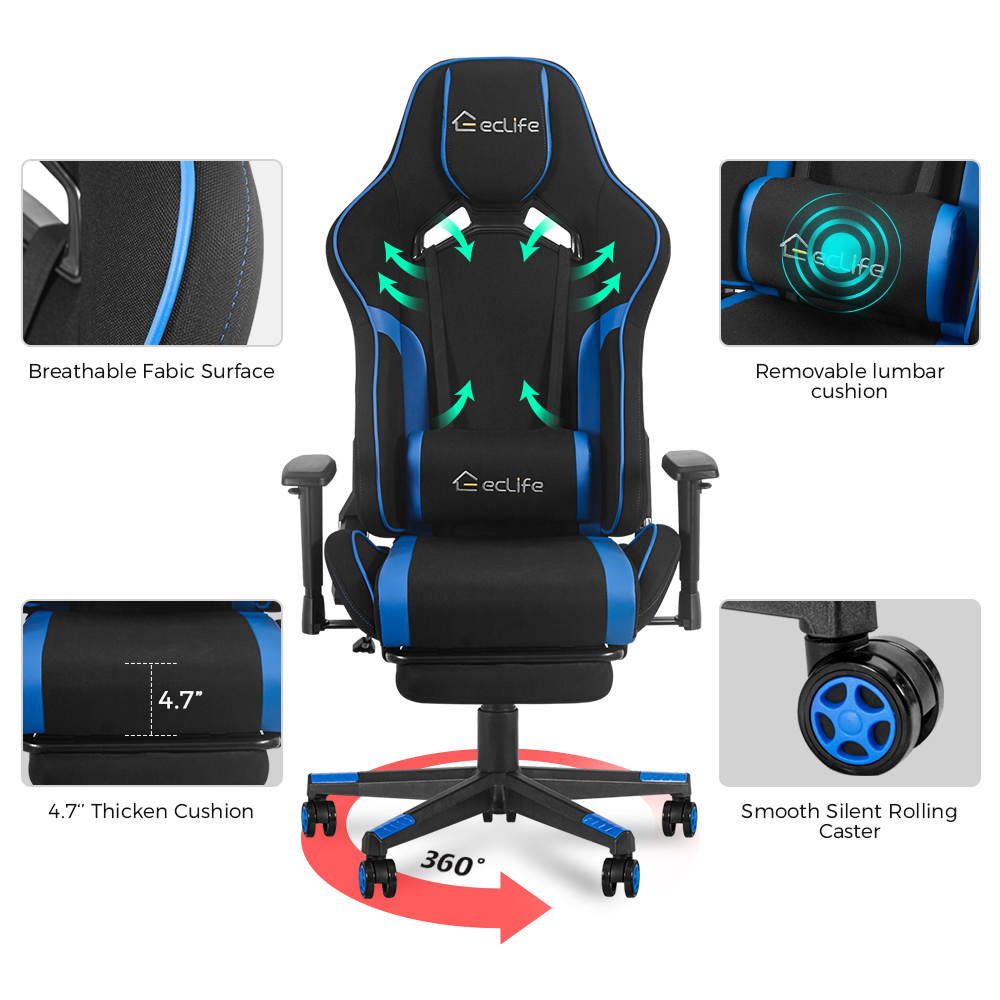 Ergonomic Gaming Chair Racing Style Chair Home Office Chair With Height Adjustment Recliner Swivel Rocker,Adjustable Headrest And Lumbar Pad