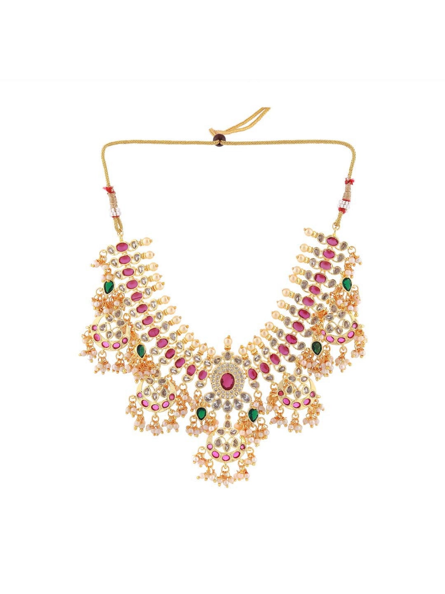 Estele Gold-Plated CZ Fascinating Designer Necklace Set with Pearls for Women