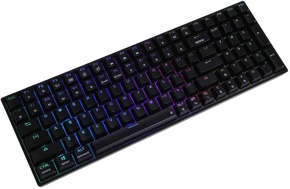 EPOMAKER GK96S Hot Swappable Bluetooth 5.1 Wireless/Wired RGB Mechanical Keyboard with 4000mAh Battery, PBT GK1 Keycaps for MacOS/Win/Android (Gateron Red Switch, Black ABS Keycaps)