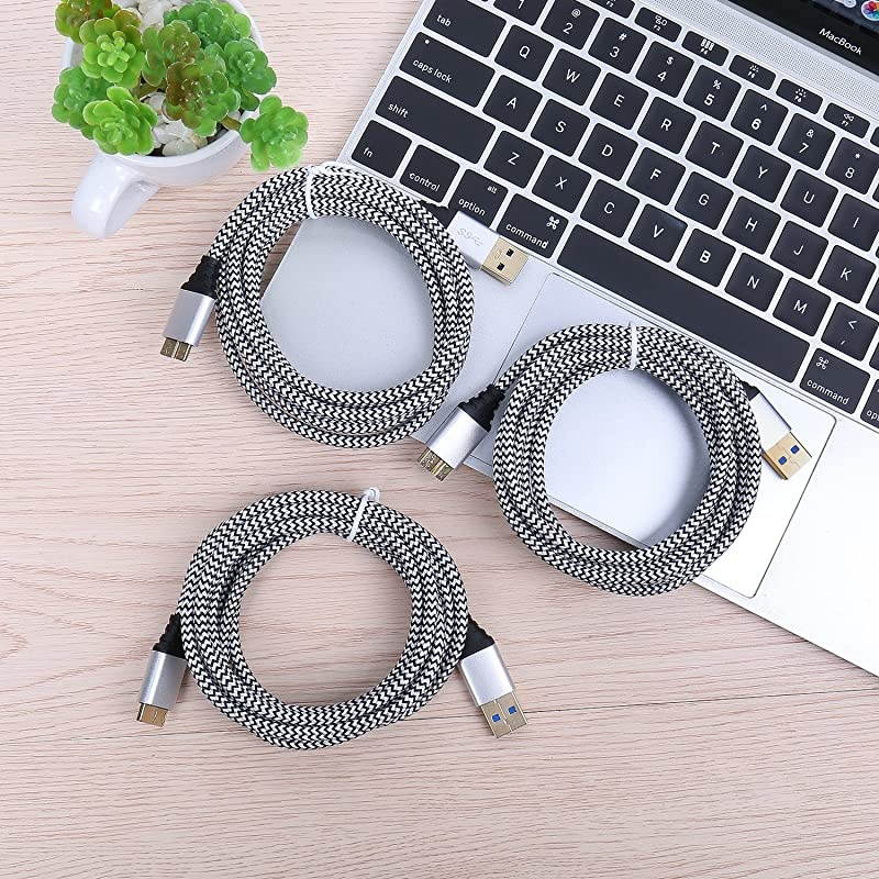 Galaxy S5Note 3 Charger Cable  3Pack Braided 6ft USB 30 Cable Type A to Micro B Fast Data Charger Cable Compatible for Hard Drive Samsung Galaxy S5 Note 3 Camera White