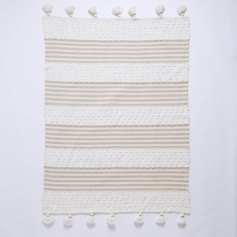 50"x60" Woven Block Patterned Striped Throw Blanket with Tassels Tan - Patina Vie