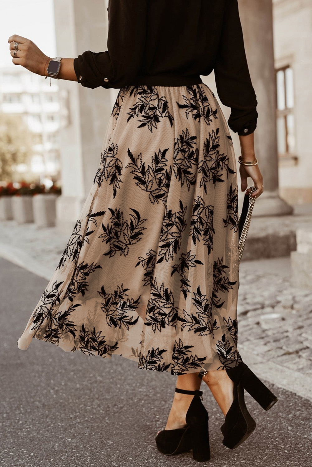 I.N. Studio Romantic Ditsy Floral Print Pucker Knit Tiered Midi Skirt