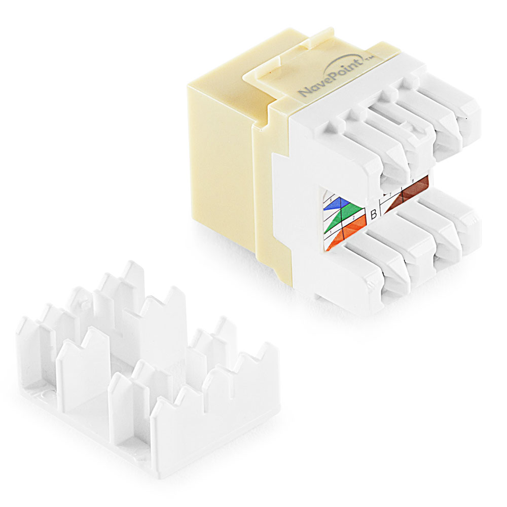 NavePoint 180 Degree Cat5e Keystone Jack, RJ45 Ethernet Connector, Type 110, Ivory 25-Pack