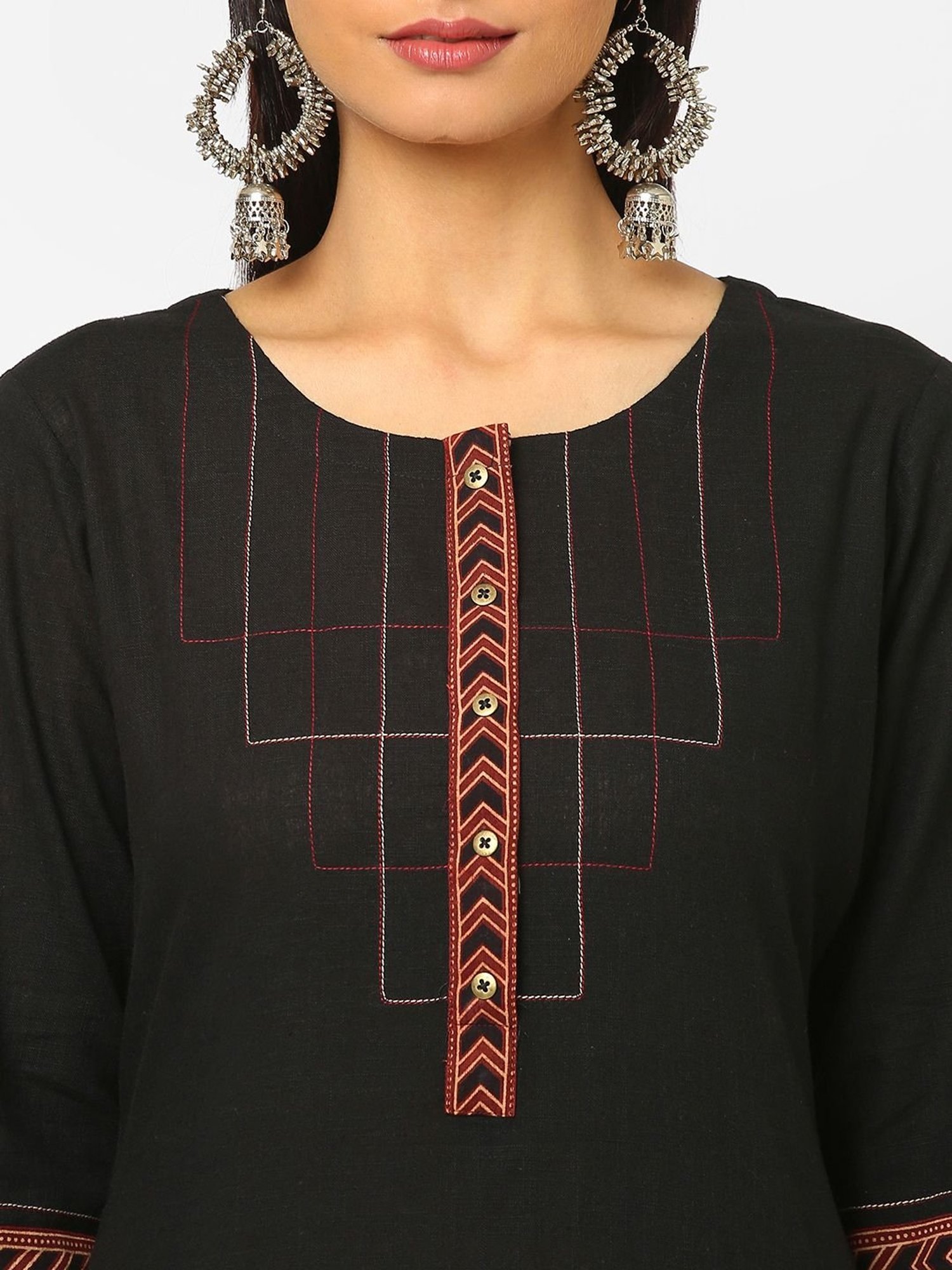 Kami Kubi Black Cotton Straight Kurta
