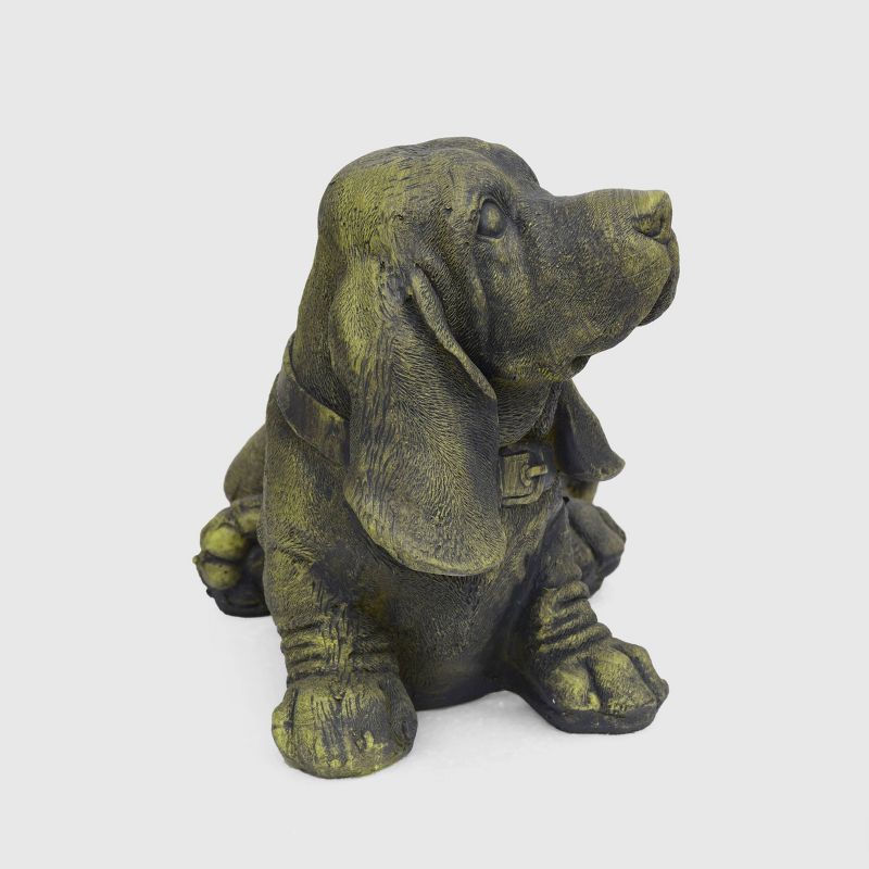 10.5" Cast Stone Abby Basset Hound Dog Garden Ornament Antique Green - Christopher Knight Home