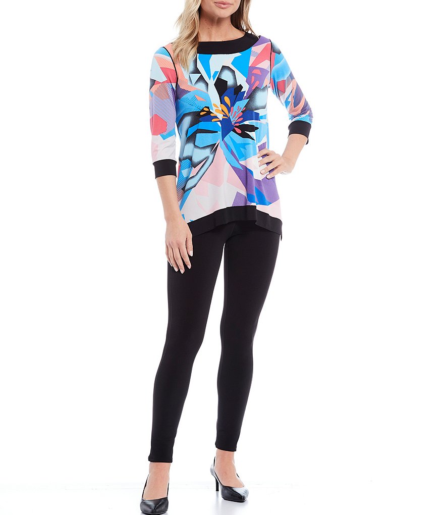 Eva Varro Round Neck Banded A-Line Geo Print Tunic