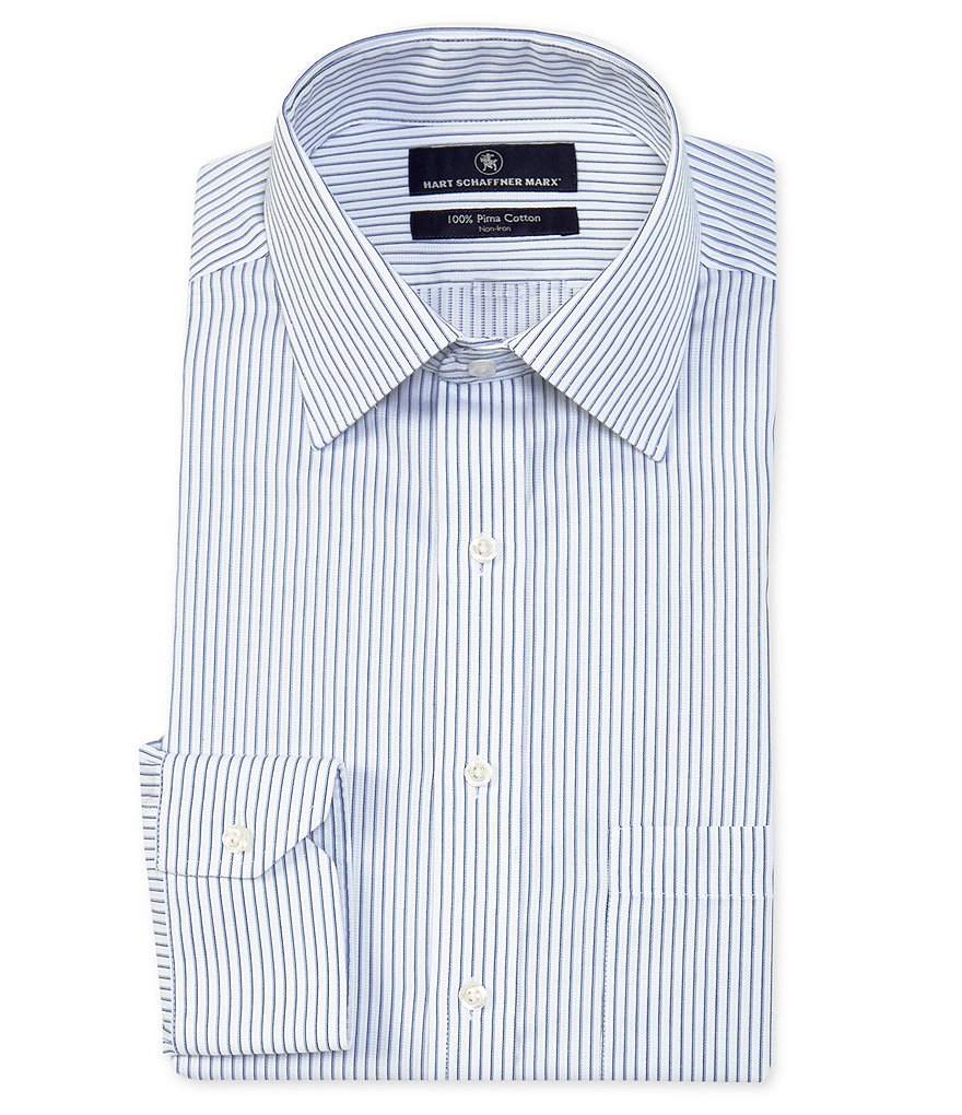 Hart Schaffner Marx Non-Iron Classic Fit Spread Collar Fine Line Striped Dress Shirt