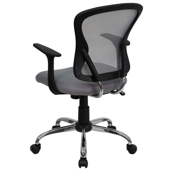 Mid-Back Gray Mesh Swivel Task Chair with Chrome Base and Arms