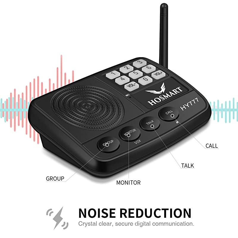 Intercom System Hosmart 12 Mile LONG RANGE 7Channel Security Intercom System for Home or Office New Version 3 stations BlackNOT CHARGER